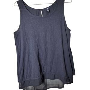 Gap Women's Navy Flowy Open Back Mesh Crew Neck Sleeveless Blouse Sz L